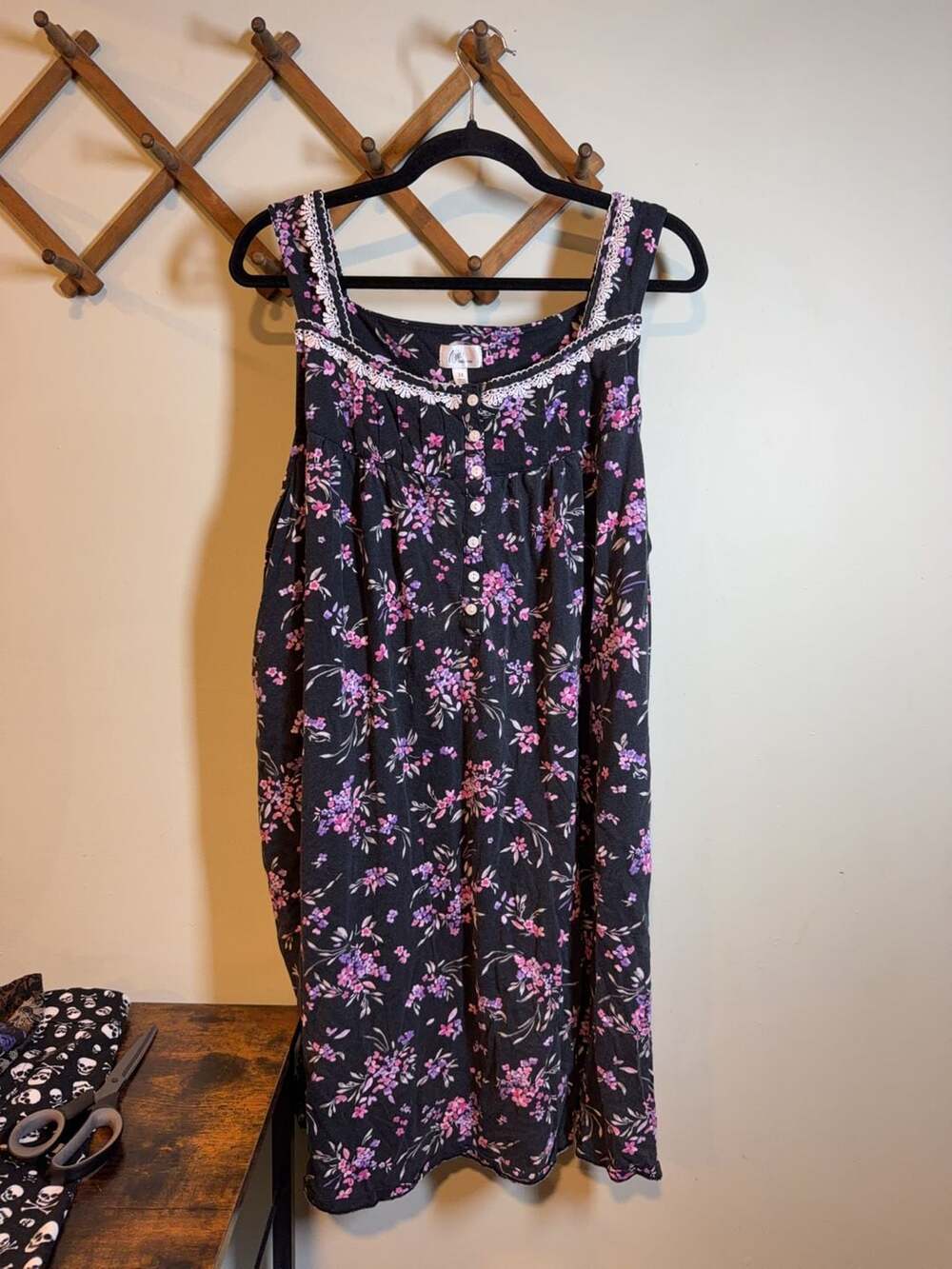 Aria Collection Black Floral 100% Cotton Sleeveless Nightgown Plus Size 3X